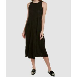 Vince Womens Large Black Round Neck Pullover Cotton Flare Hem Midi Sweater Dress